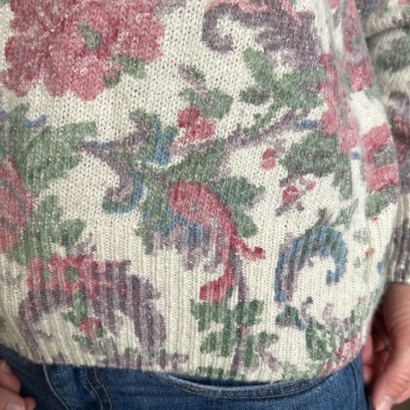 Vintage Paris Sport Club Silk/Angora Sweater Mock Neck Floral L - Picture 6 of 8